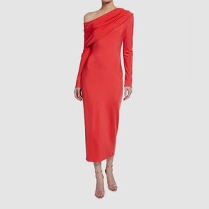 NWT Lapointe Women's Red Orange Coral Cowl Neck Off-The-Shoulder Bodycon Dress 6